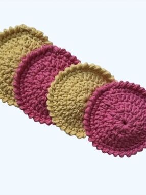 Eco-Friendly Cotton Reusable Face Scrubby Set of 4-Pink and Yellow